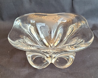 Orrefors by Edvard Hald crystal art glass bowl, Swedish Modern 4.5" w X 2.5" hi and 5 1/8" corner to corner, unsigned Exc Vintage cond