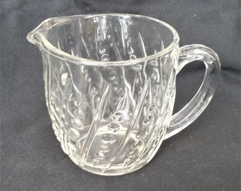 Bead and Bar clear Milk jug, pitcher or creamer, Hocking Glass Co. Anchor Hocking Fire King, 4.5" high, excellent vintage condition