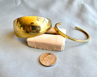 2 Robert Ayer Solid Brass Cuff bracelets, marked Hand Wrought A> New Mexico, inside measures 2" x 2.25" Very Good vintage condition