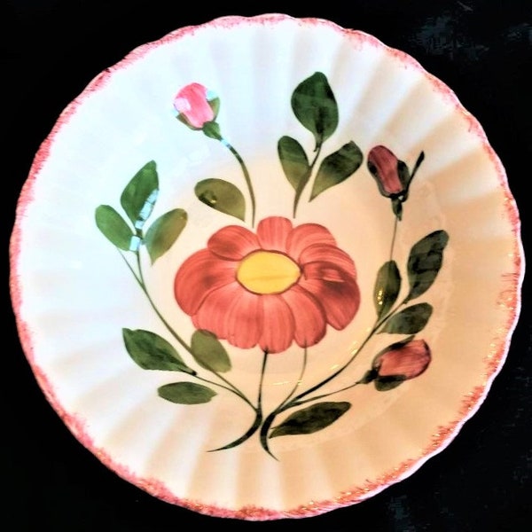 Red Nocturne Round Vegetable Bowl, Blue Ridge Southern Potteries, Red flower & trim, Colonial shape, 9" X 2.25" Excellent vintage condition