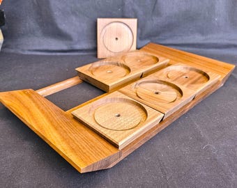 Walnut Tray or Drink Carrier with six removable coasters, Mid-Century Modern barware, 14.5" x 8" x 1" NIP new in package, Exc vintage cond