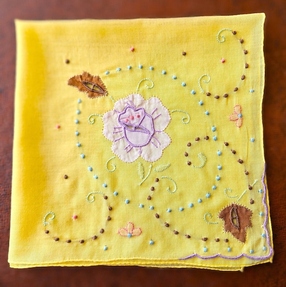Madeira Purple Rose handkerchief, cutwork, hand e… - image 1
