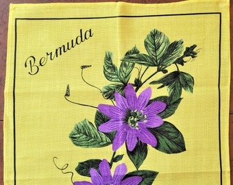 Ulster Weavers Passionflower Souvenir of Bermuda Tea or Dish Towel or wall hanging, bright yellow Irish linen, Excellent vintage condition