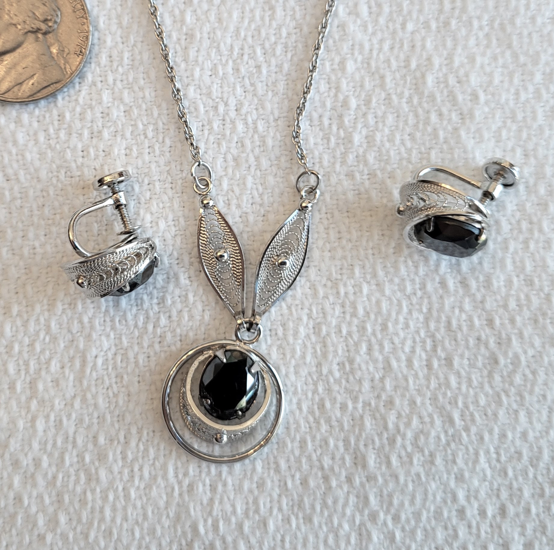 Sorrento Sterling Pendant Necklace & Screw-back Earrings, Hematite Set in Filigree Sterling Silver, Lang Uncas 15.5 Chain, Exc Vintage Cond - Etsy Sorrento Sterling Pendant Necklace & Screw-back Earrings, Hematite Set in Filigree Sterling Silver, Lang Uncas 15.5 Chain, Exc Vintage Cond - Etsy