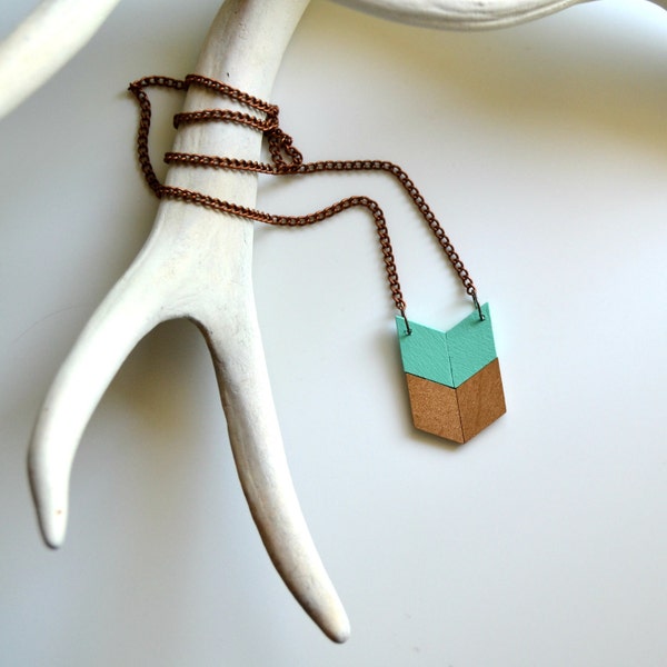 Yuchi Mini Arrow Chevron Tribal Necklace in Mint and Gold Color Block