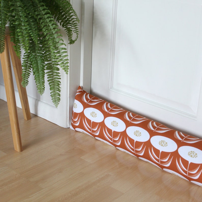 Draught Excluder Fill Your Own 'Dandelion' Burnt Orange Floral Patterned Fabric image 1