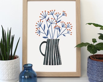 Striped Flower Jug A4 Art Print