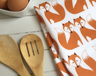 Fox Animal Print Tea Towel Cotton