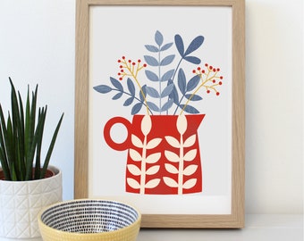 Red Flower Jug A4 Art Print