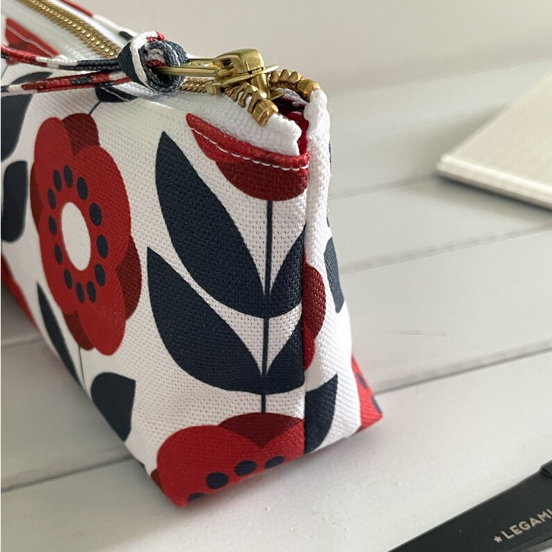 Red Poppy Floral Fabric Handmade Zipper Pouch Pencil Case Sewing Notions Case image 3