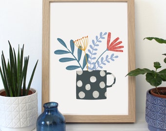 Spotty Flower Mug A4 Art Print