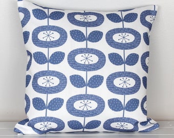 Dark Ink Blue Bloom Flower Cushion Cover