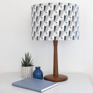 Blue and Grey Owl print Drum Lampshade Lamp Shade Lightshade image 1