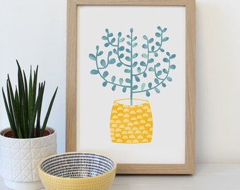 Potted Tree A4 Art Print Scandi House Plant Illustration