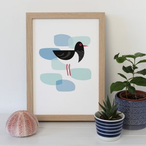 Oystercatcher A4 Art Print Coastal Bird Scandi Illustration Blue