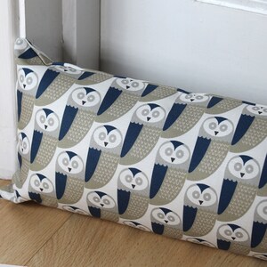 Draught Excluder Fill Your Own Grey and Blue Owl Fabric image 2