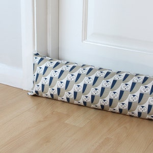 Draught Excluder Fill Your Own Grey and Blue Owl Fabric image 1