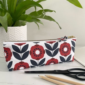 Red Poppy Floral Fabric Handmade Zipper Pouch Pencil Case Sewing Notions Case image 1