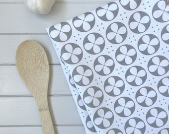 Tea Towel Roundel pattern Pale Grey and White - Home Gift