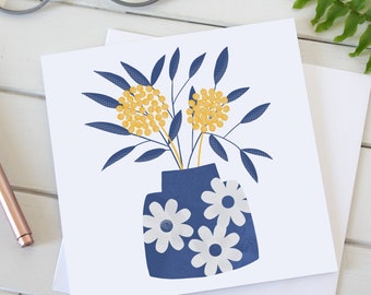 Big Blue Vase Floral Card - Blank