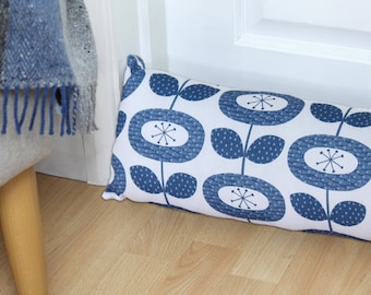 Draught Excluder Blue Bloom Flower Fabric Fill Your Own