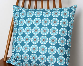 Teal Blue Daisy Daisy Floral Print Cushion Cover Pillow Sham