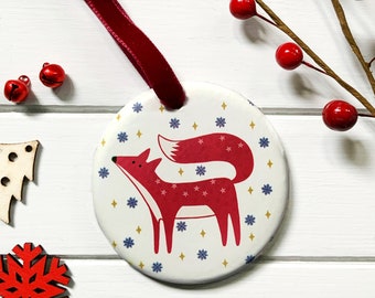 Fox Ceramic Hanging Christmas Decoration