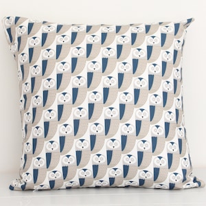 Owl Print Fabric Cushion Cover Dark Blue and Grey Pillow Sham Decorative Throw Pillow image 2