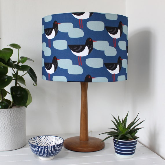Dark Blue Oystercatcher Bird Print Drum Lampshade Lamp Shade Dark Blue Oystercatcher Bird Print Drum, Dark Blue Drum Lamp Shade