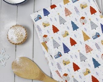 Alpine Village Xmas Print Scandi Tea Towel