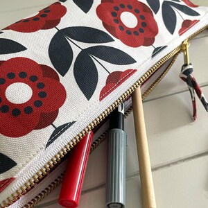 Red Poppy Floral Fabric Handmade Zipper Pouch Pencil Case Sewing Notions Case image 5