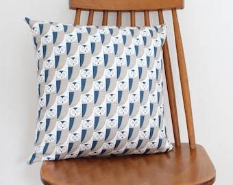 Owl Print Fabric Cushion Cover Dark Blue and Grey Pillow Sham Decorative Throw Pillow