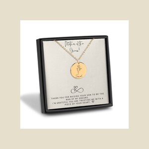 Cadeau pour la mère du marié de la mariée, collier prénom fleur de naissance, cadeau collier belle-mère, cadeau belle-fille