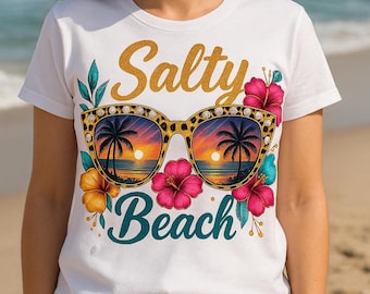 Salty Beach PNG, Colorful Summer PNG, Digital Download Png, Summer Vibes, Trendy Summer PNG, Tropical Flowers Beach T-Shirt, Summer Salty