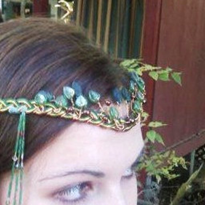 Boho Wedding Headdress Elven Woodland Head Piece Tribal Dance Art Nouveau Headpiece Beaded Gypsy Hair Chain Art Nouveau Festival Style