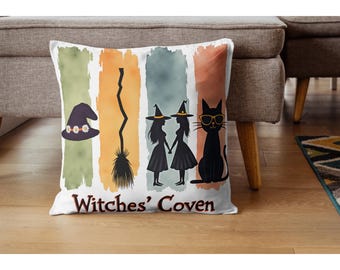 Witches' Coven PNG: Retro Halloween Clipart, Black Cat Broom (Digital Download)