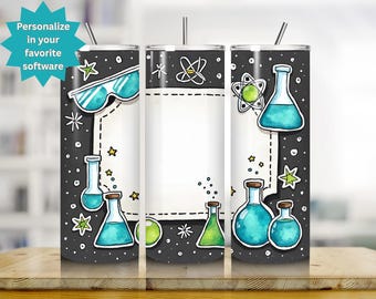 Envoltório de copo para professor de STEM PNG: Design de quadro negro de ciências (download digital)