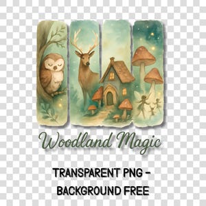 Woodland Magic PNG, Cottagecore Forest Creatures Sublimation, Whimsical Fairy House Clipart, Watercolor Fall Woodland Animals Art