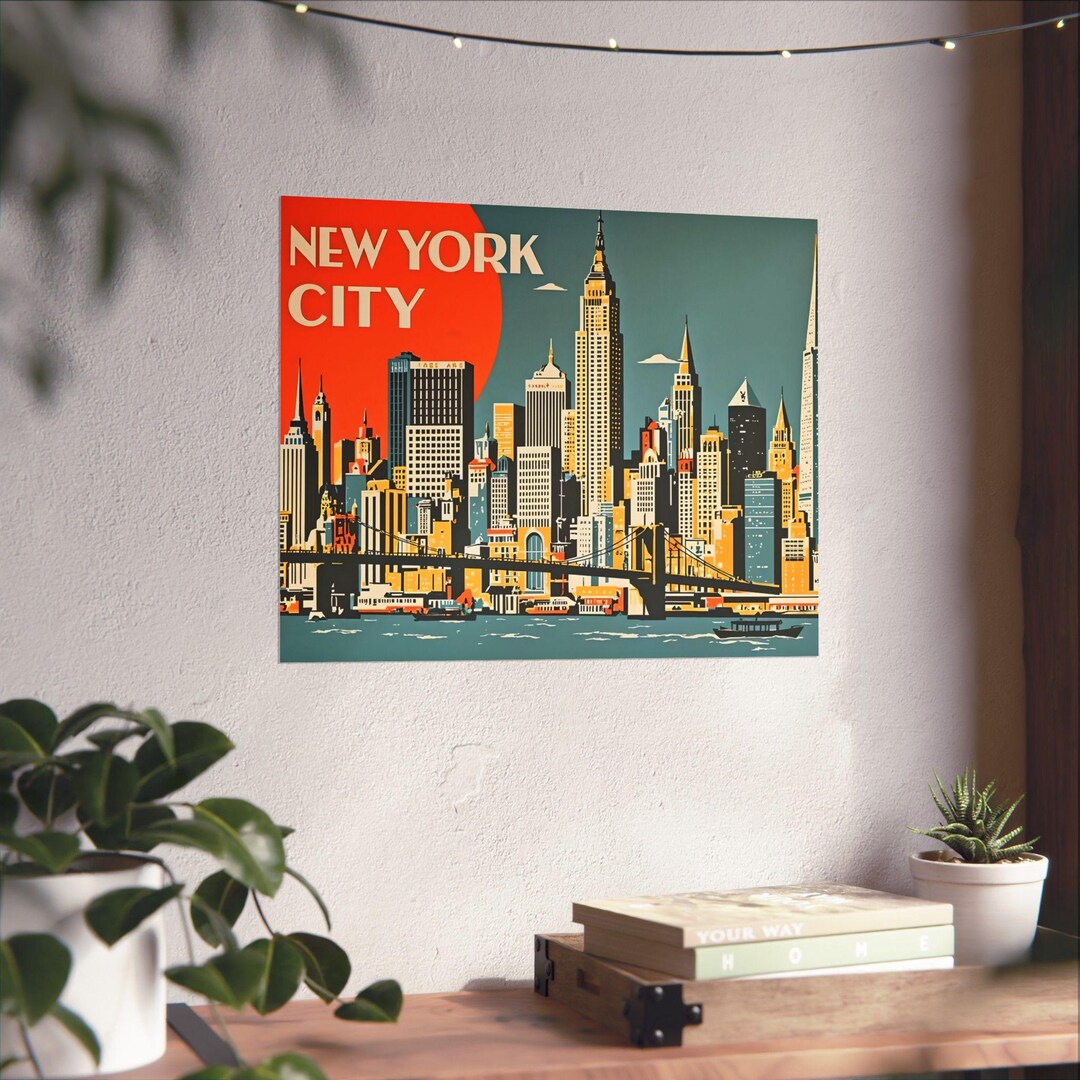 New York City Travel Poster - Retro NYC Skyline Print - Vintage Wall ...
