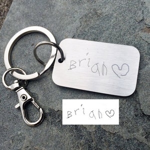 Actual Handwriting Keychain for Dad, Engraved Stainless Steel Memorial Keychain