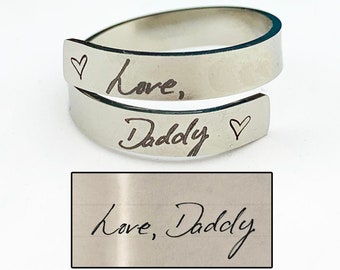 Actual Handwriting Ring, Engraved Twist Wrap Ring, Adjustable Memorial Ring, Engrave Inside Personalized Ring