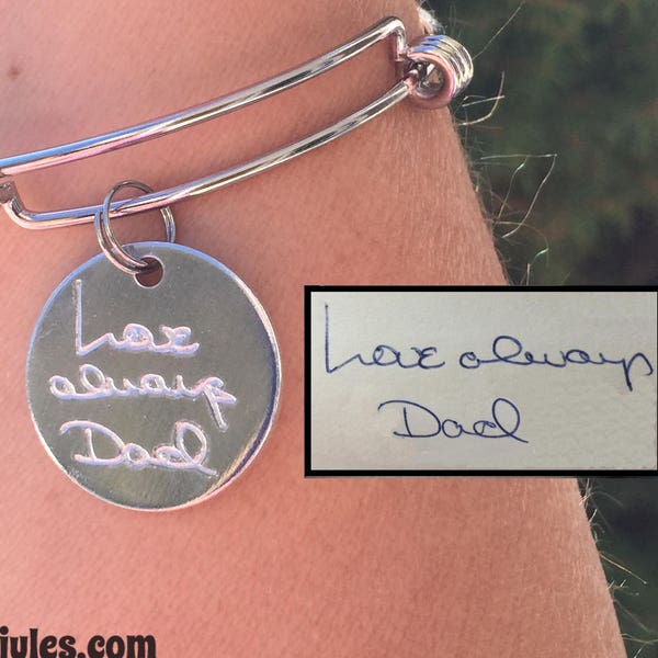 Actual Handwriting Bracelet, Handwriting Jewelry, Engraved Personal Message, Handwriting Charm, Memorial Jewelry, Remembrance Gift