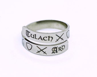 Tulach Ard Ring, Scottish Ring for Him, Unisex Ring, Celtic Scottish Clan Ring, MacKenzie Clan War Cry Ring, Wrap Ring