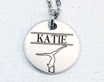 Personalized Gymnastics Necklace with Name, Engraved Gift for Gymnast, Coach or Team