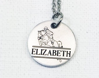 Personalized Equestrian Necklace with Name, Engraved Gift for Horseback Rider