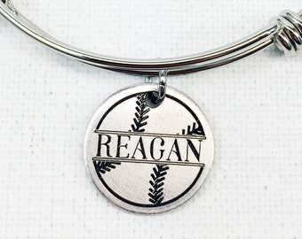 Personalized Softball Bracelet, Name Charm Gift for Softball Player, Coach or Softball Team