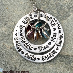 Grandmother Necklace with Birthstones, Grandchildren Names, Personalized Gift for Grandmother or Mom, Mommy Necklace, Layered Washer Circles