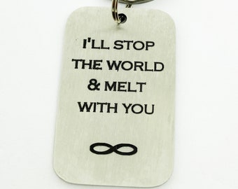 80s Music Keychain, I'll Stop the World & Melt With You Keychain, Stainless Steel Engraved Romantic Gift for Anniversary