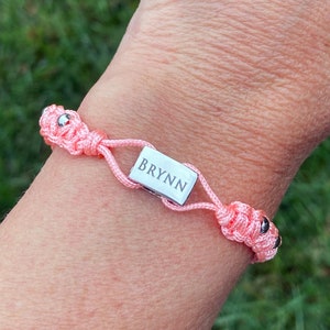 Personalized Woven Bracelet with Engraved Clasp, Interchangeable Cord Colors, Stainless Steel Clip Clasp