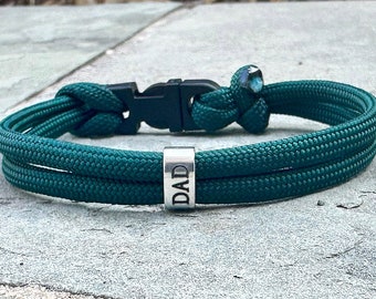 Paracord Slider Bracelet with Buckle, Mens Personalized Cord Bracelet with Custom Beads, Many Colors Available, Fathers Day Gift